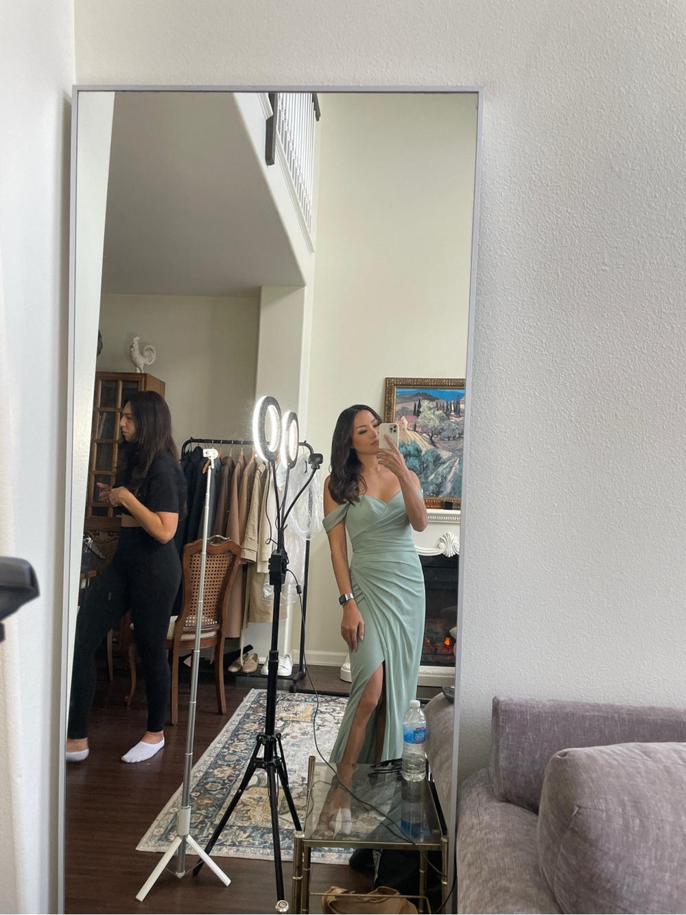 Azazie Sage Green Strapless Ruched Slit Maxi Dress
